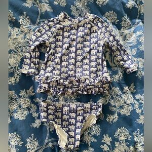 Roller Rabbit Kids Swim Set in Navy and White Elephant Print